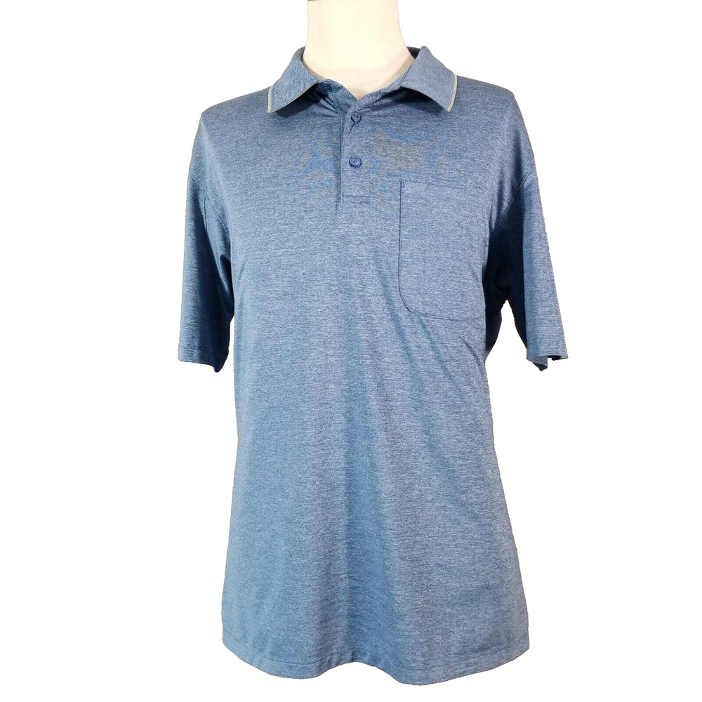 Duluth Trading Co polo shirt mens large blue short sleeve Dri-Fit stretch pocket